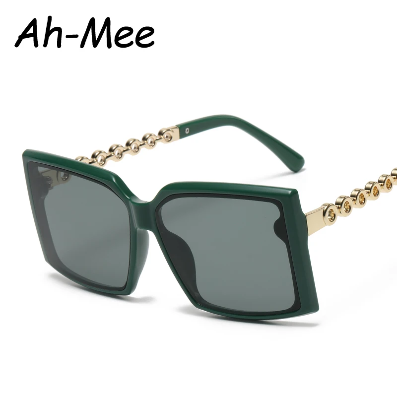 Fashion Sunglasses Women Green Square Metal Sun Glasses Luxury Brand Design Vintage Big Shades Eeyglasses Oculos De Sol Feminino