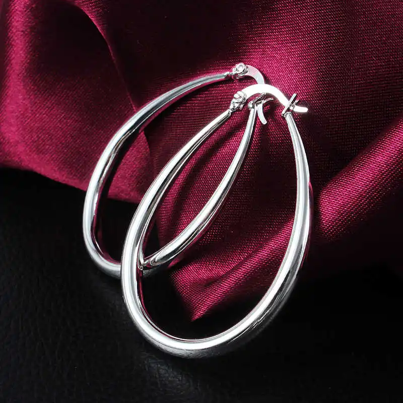 925 Sterling Silver 4CM Smooth Circle Hoop Earrings Hook For Women Fashion Charm High Quality Wedding party Jewelry Gifts