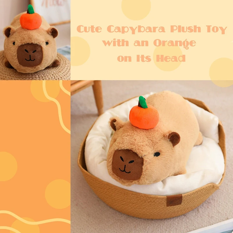 ตุ๊กตาหนานุ่มคาบิบาล่าน่ารักพร้อมหมอนตุ๊กตา Stitch ผ้ากำมะหยี่หัวสีส้มนุ่มเป็นของขวัญกอดที่สมบูรณ์แบบ