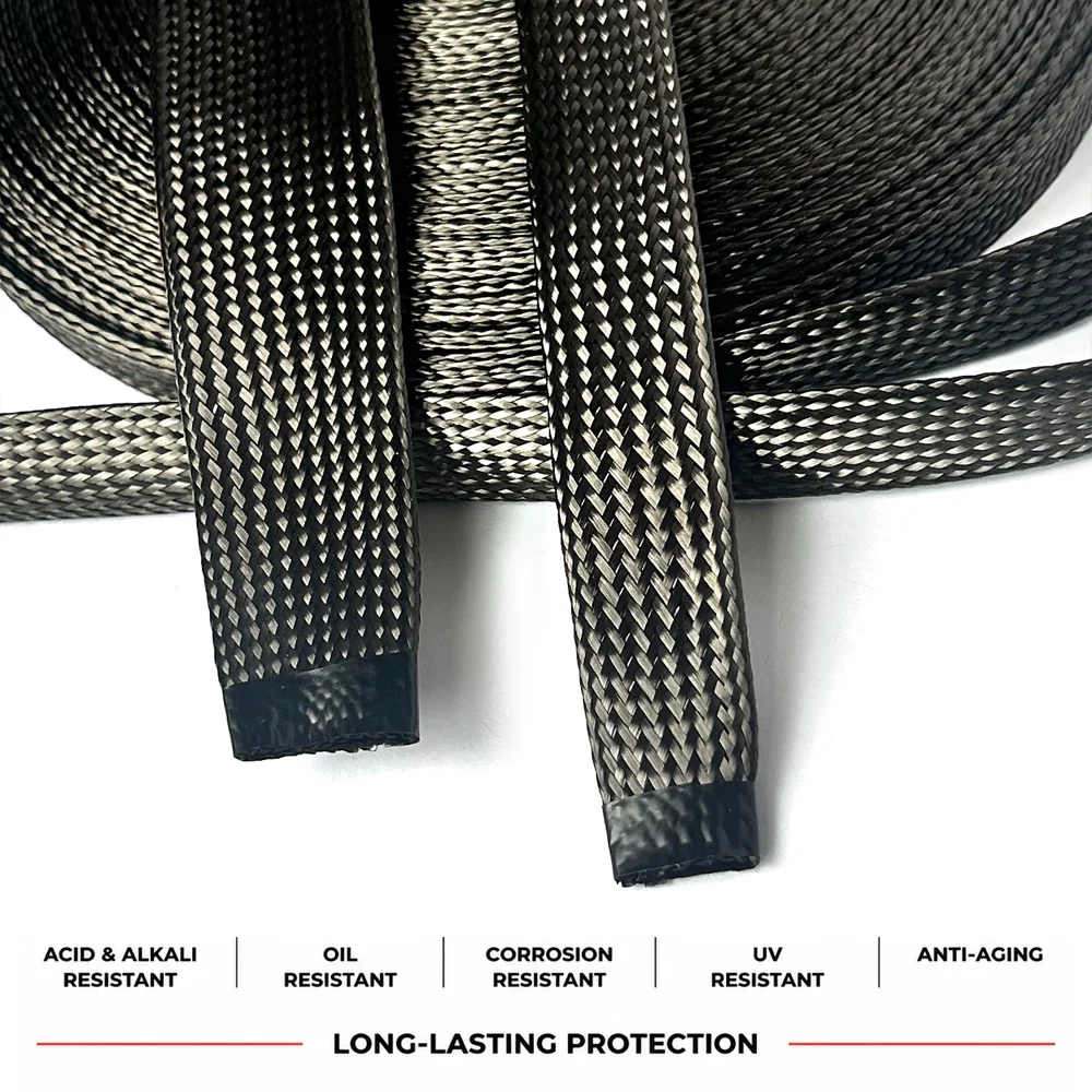 High Strength Carbon Fiber Braided Sleeve ID 4/6/8/10/12/14/20/25/30/40/50/80MM Anti-Static Cable Sleeving For Equipment Parts