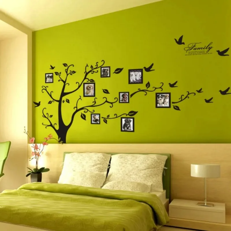 Large 200*250Cm/79*99in Black 3D DIY Photo Tree PVC Wall Decals/Adhesive Family Wall Stickers Mural Art Home Decor