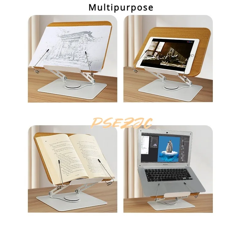 Imagem -06 - Portátil Rotativa Woodgrain Reading Frame Aprendizagem Doméstica Multi Funcional Elevando Suporte Notebook Book Rack