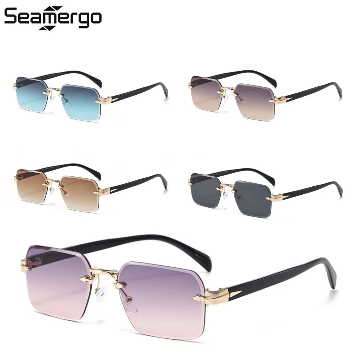 

SEAMERGO Metal Frameless Sunglasses with Metal Hinges Unisex Outdoor UV Protection Eyewear Designer Brand Fashion Eyewear