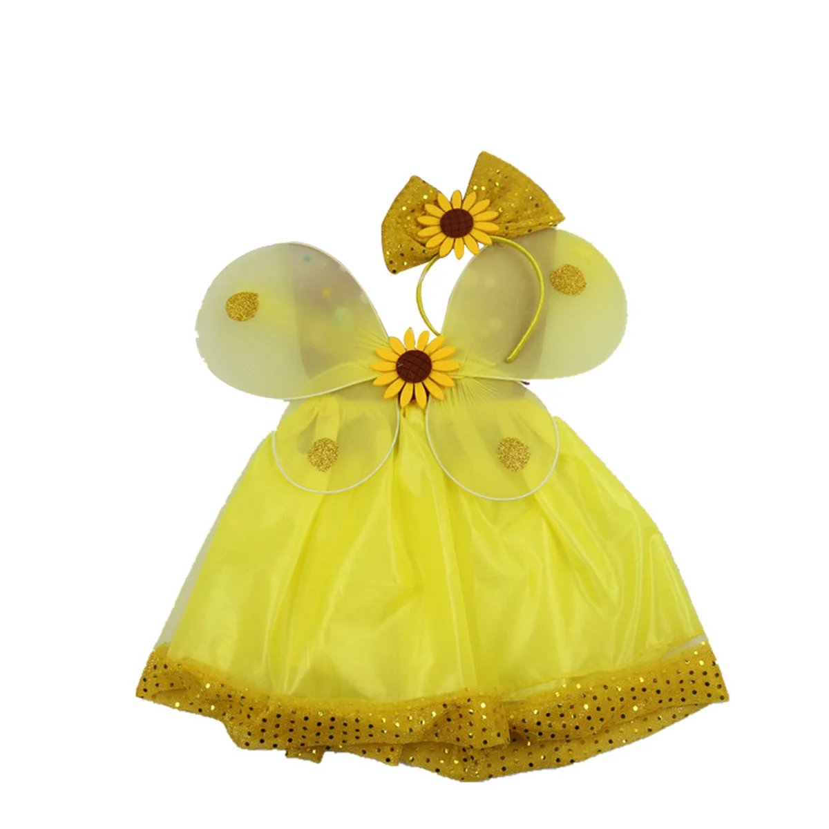 3Pcs Gold Sunflower Fairy Dress Set Complete Girls Costume Outfit for Fairy Party Cosplay Kids Costumes Girls Costumes