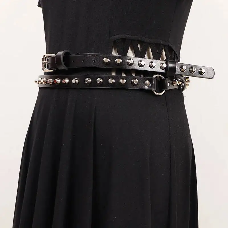 

Black Pu Leather Rivet Long Adjustable Belt Personality Women New Fashion All-match Spring Autumn 2026 K4LF