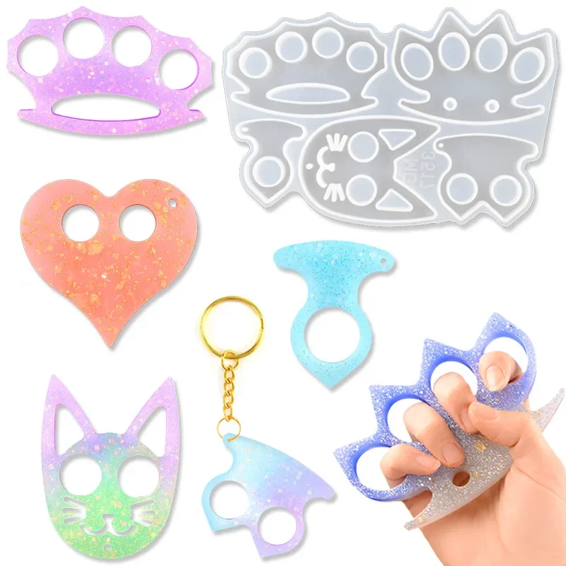 Juego de moldes de resina de cristal, molde de silicona con forma de corazón de gato y búho para llavero DIY, herramientas epoxi de resina colgante