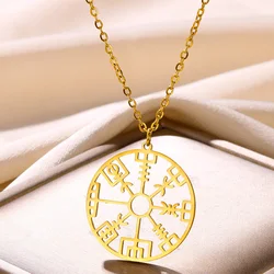 Men's Necklace Rune Compass Vegvisir Choker Stainless Steel Viking Rune Pendant Vintage Norse Symbol Protection Talisman Jewelry