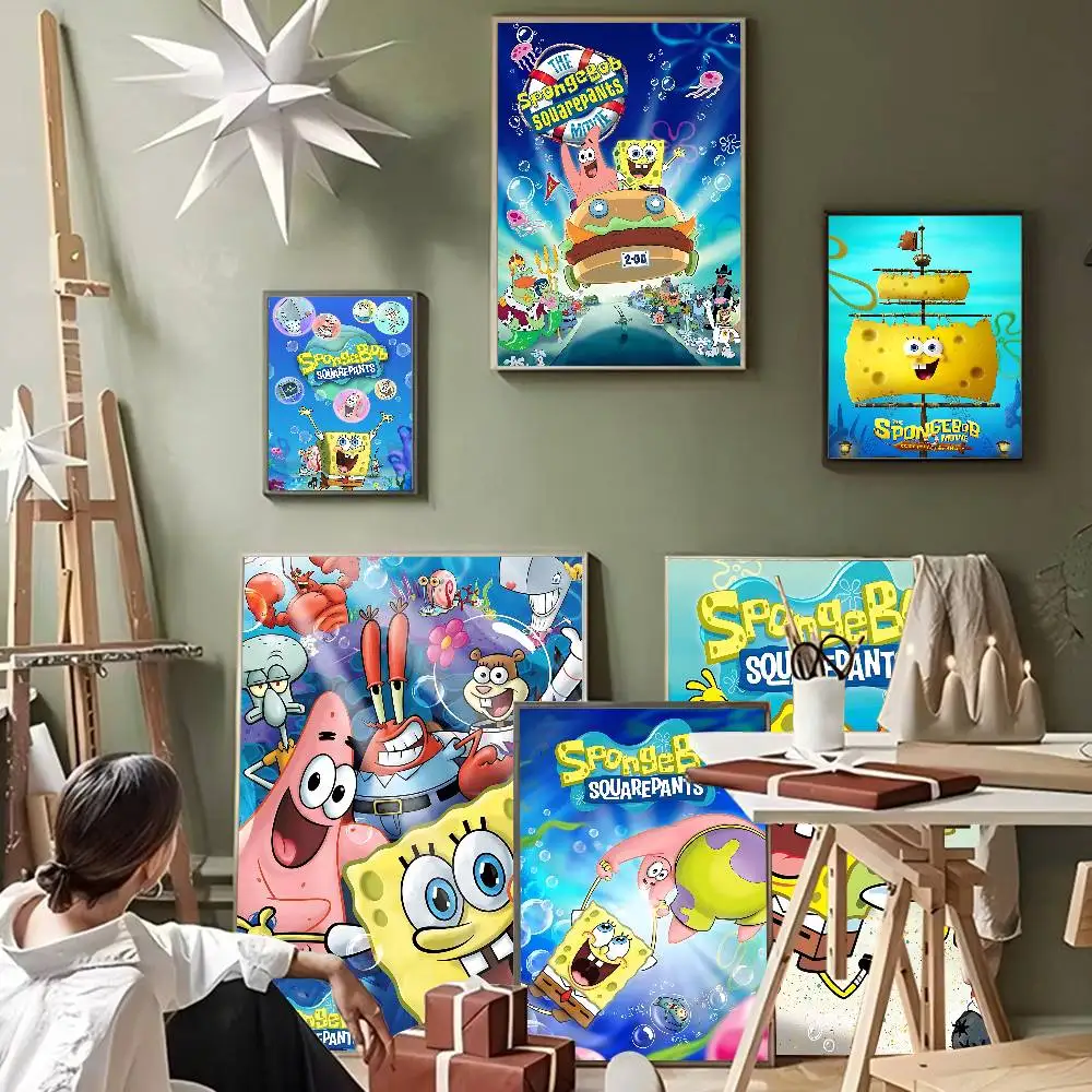 Cartoon Cute S-SpongeBob Anime Classic Vintage Posters Vintage Room Home Bar Cafe Decor Nordic Home Decor