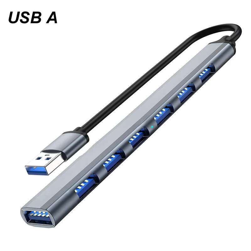 Adaptador de aluminio con 7 puertos USB tipo C 3,0/3,1, divisor múltiple, OTG, para PC, portátil, lector de tarjetas de disco duro móvil