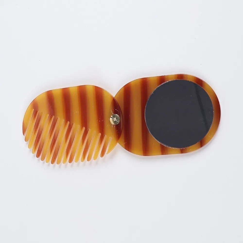 Anti-Static 2-in-1 Comb Mirror Scalp Massage Mini Folding Hair Brush Comfortable Smooth Hair Acetate Makeup Mirror Travel Use