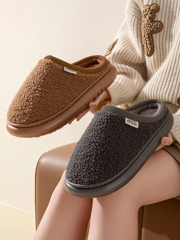 2026 New Winter Plush Cotton Slippers Warm Fuzzy House Slippers Antibacterial Indoor Home Non Slip Fleece Lined for Women Men