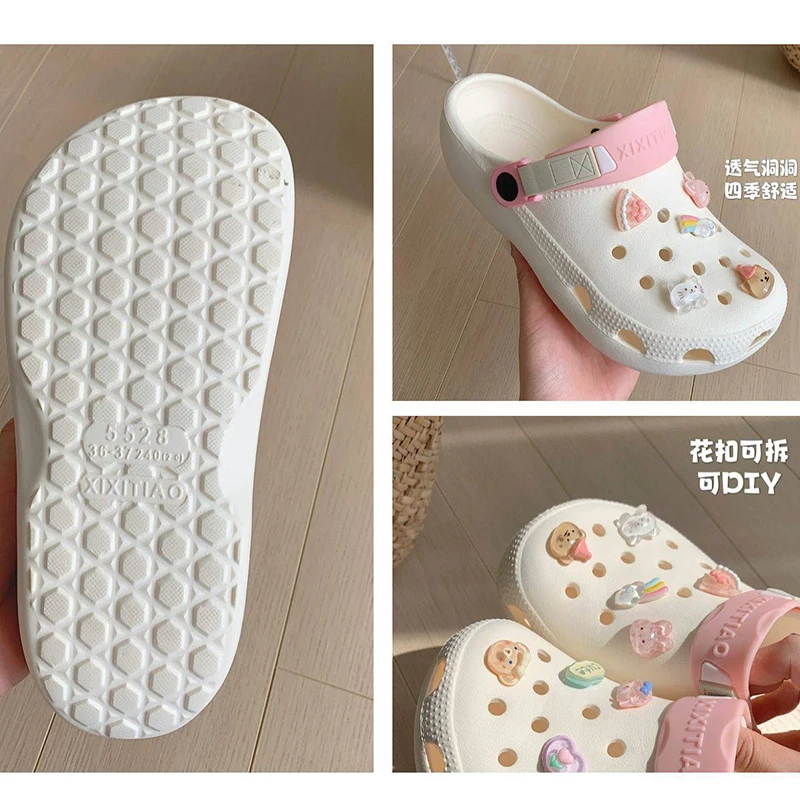 Summer Women's Hole Shoes 2024 New Fun Cartoon Little Bear Baotou Cave Women's Garden Shoes Soft Sole Sandals Beach Slippers