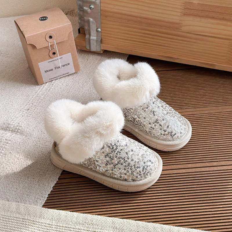 

Children Snow Boots for Girls 2025 Winter New Fashion Korean Style Soft Sole Anti-slippery Versatile Keep Warm Ankle Cotton Shoe