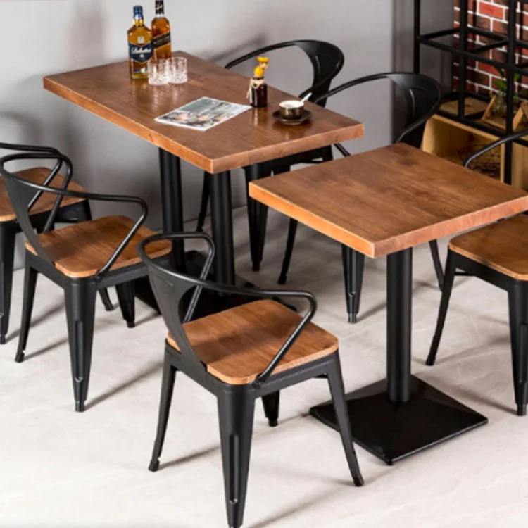 American solid wood table and chair combination loft antique restaurant coffee shop iron table and chair bar tea shop table