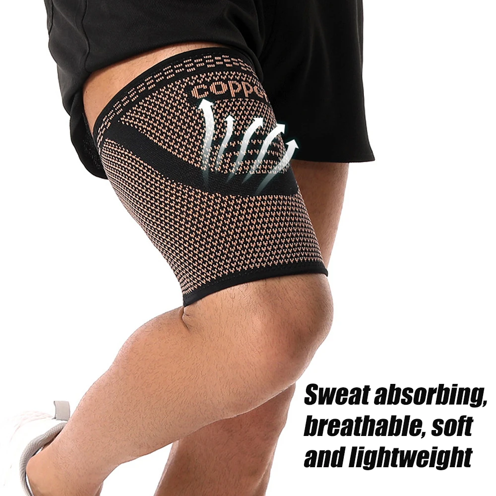 1pc Copper Thigh Compression Sleeve, Hamstring Compression Sleeve for Men and Women, Anti-Slip Upper Leg Sleeves for Recovery view 4