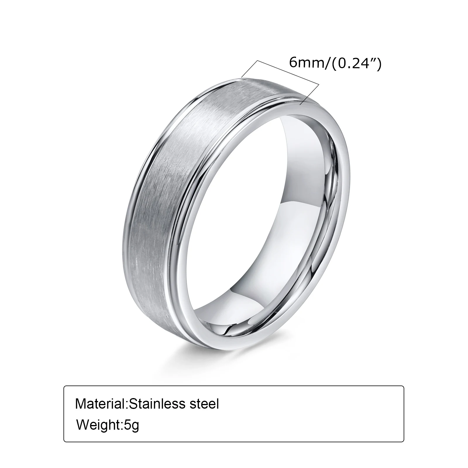 Vnox 6mm Matte Surface Ring for Men, Classic Stainless Steel Wedding Band, Unisex Basic Plain Tail Ring