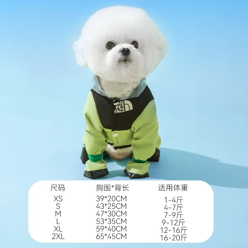 Pet Hooded Raincoat Clashing Color Footed Dog Rain Poncho Four Legged Tractable All Inclusive Teddy Rainy Day Travel Clothes - view 5