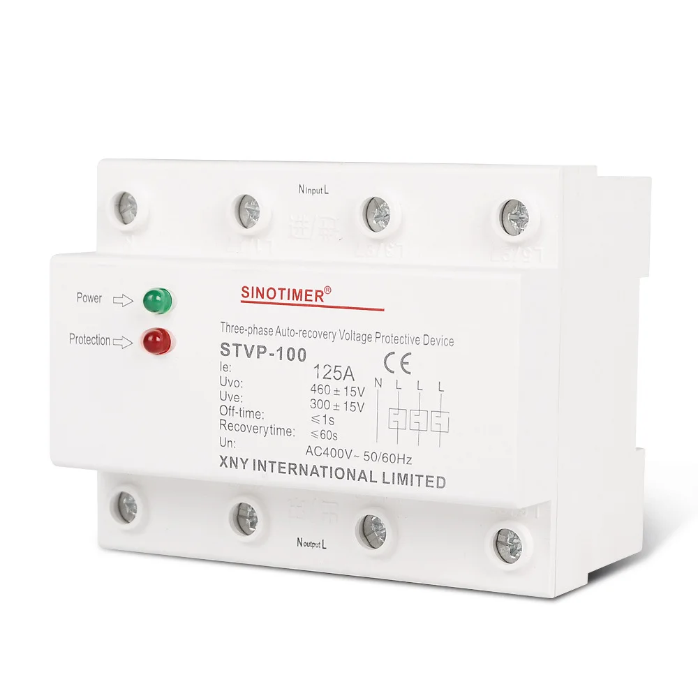 STVP-100 125A 380V Three Phase Auto-recovery Protective Device Switch Self Reconnect Surge Voltage Protector DIN Rail Mounted