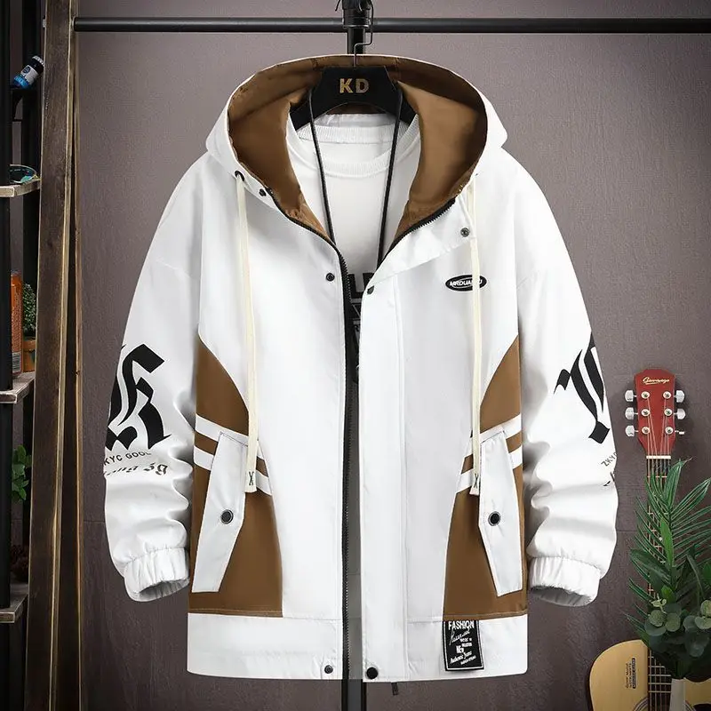 Hooded Jacket Men Breathable Outwear Male Patchwork Color Streetwear Comfortable Casual Clothing Plus Size 4XL