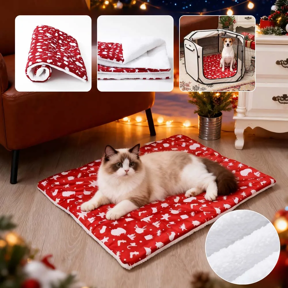 

Xmas Themed Double-sided Pet Mat Short Plush Sleeping Beds for Small Large Dogs Suitable for All Seasons Blanket Warm Cushion