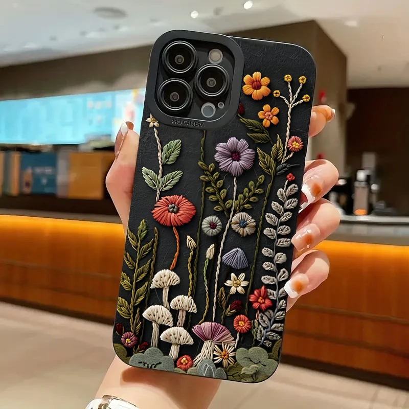 For iPhone 17 Air 16E 16 15 14 13 12 11 Pro Max Case Embossed Floral Pattern Painted Phone Cover For iPhone XS X XR 7 8 Plus SE2 - náhled 6