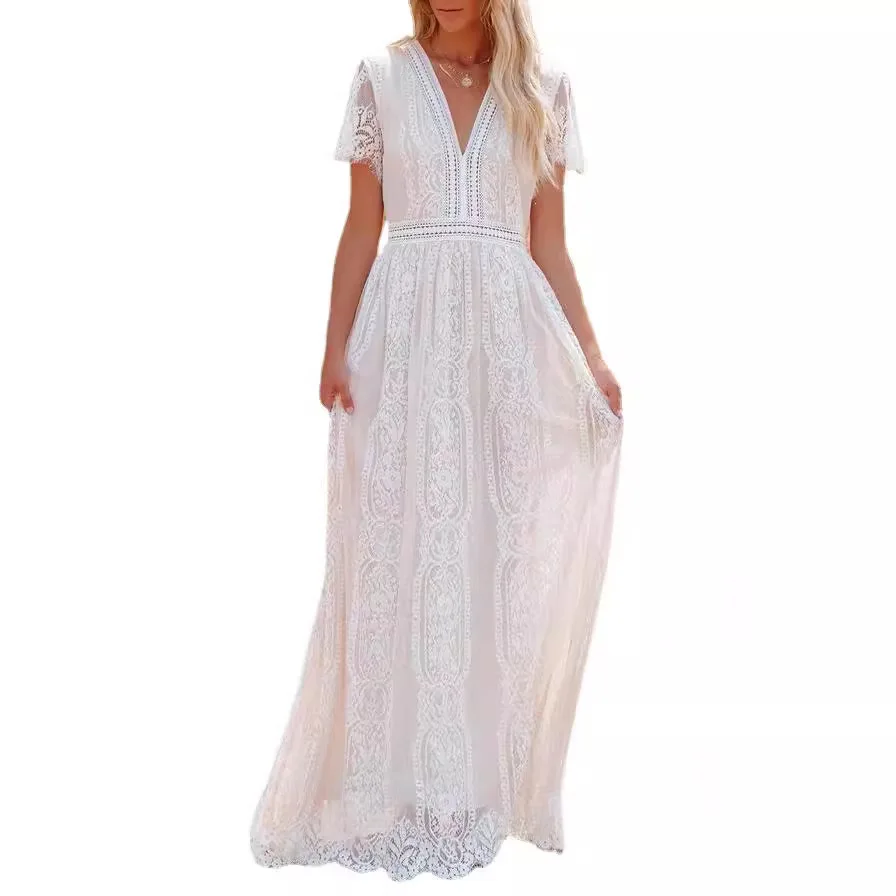 2023 Winter New Autumn Sheer Deep V Pullover Wedding Long Dress Straight