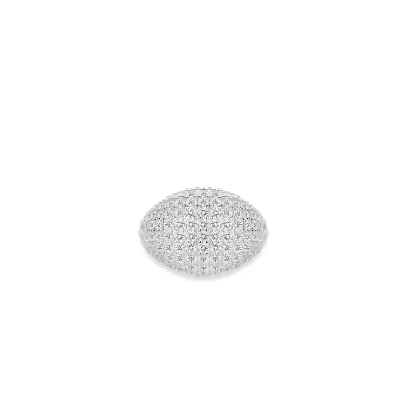 

CAMEO 925 Silver Synthetic Zircon Ring White Full Diamond Starry Sky Luxury Half Round Shaped Large Ring