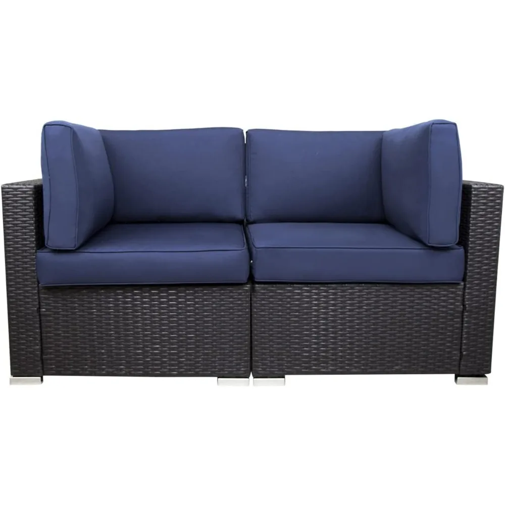 

Courtyard furniture corner sofa, all-weather outdoor 2-person conversation rattan set, orange anti fading cushion (blue)