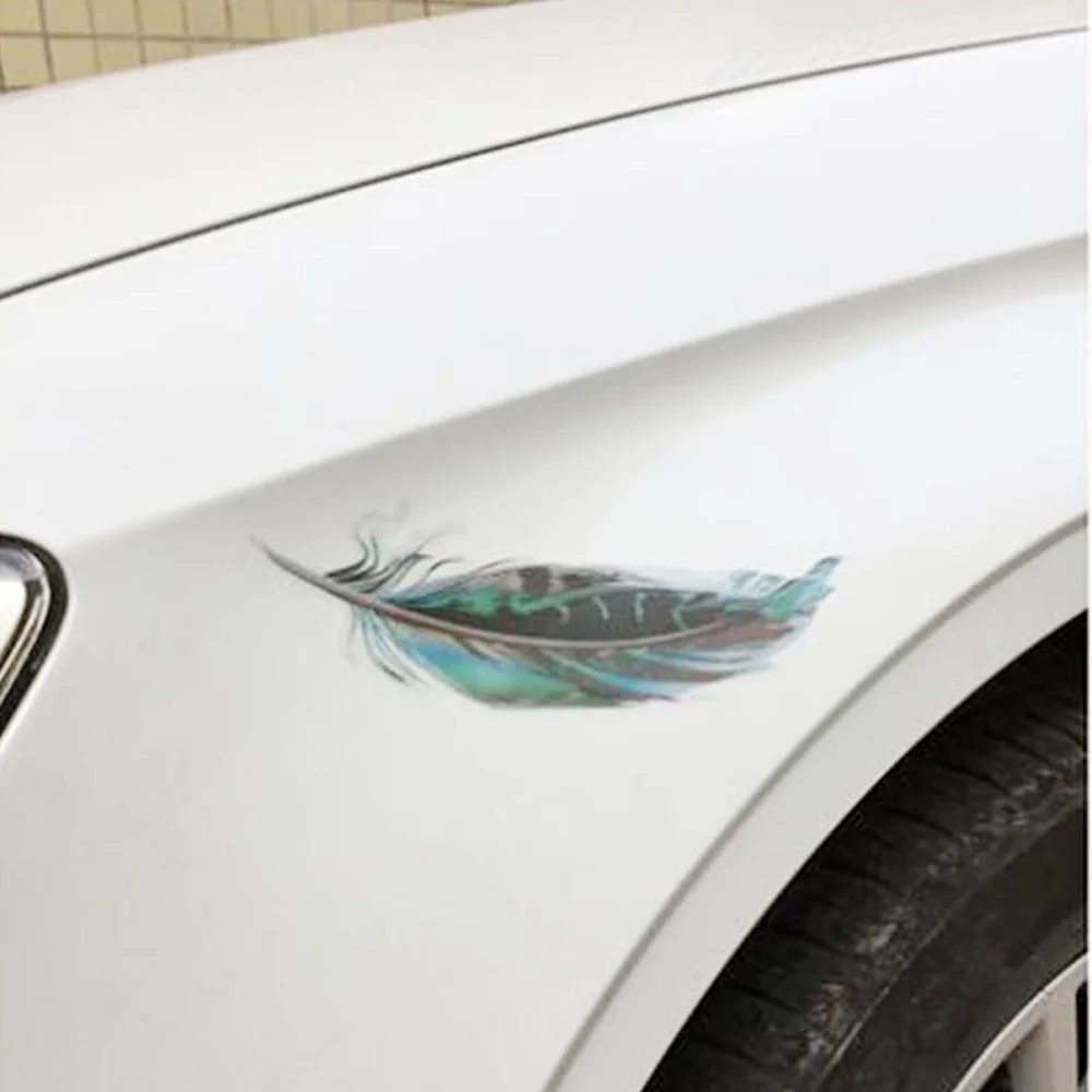 4 Pieces of Car DIY Personality Feather Stickers Creative 3D Scratch Decorative Car Stickers