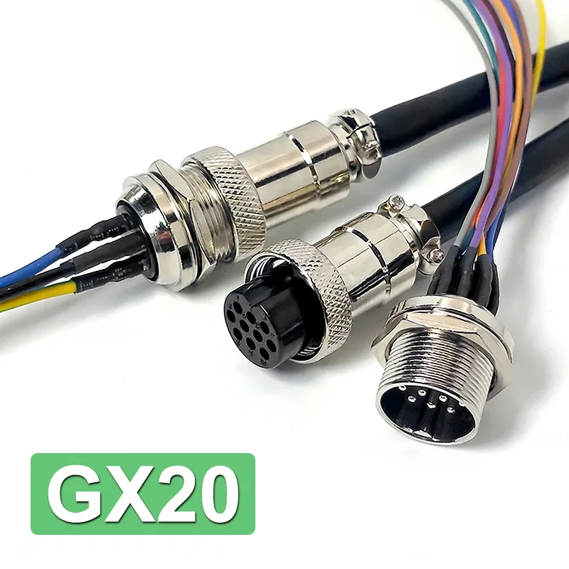 Авиационный разъем GX20 (3, 4, 5, 6, 7, 8, 9, 10, 12, 14, 15 контактов) с кабелем-коннектором 2-контактный, 7-20А, 250В, штекер и гнездо для подключения