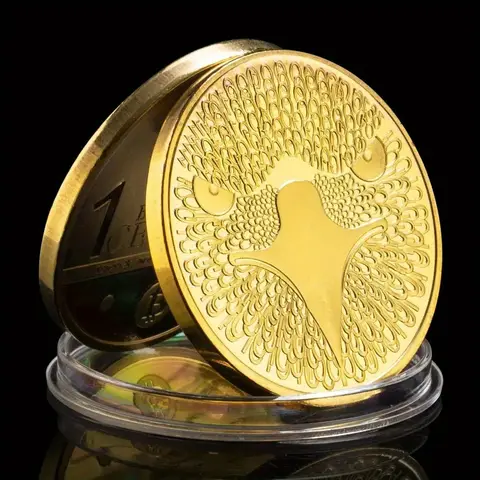 1 PCS Bitcoin Cent Creative Souvenir Coin Golden Plated Physical Cryptocurrency Coin Eagle Pattern Bitcoin Commemorative Coin