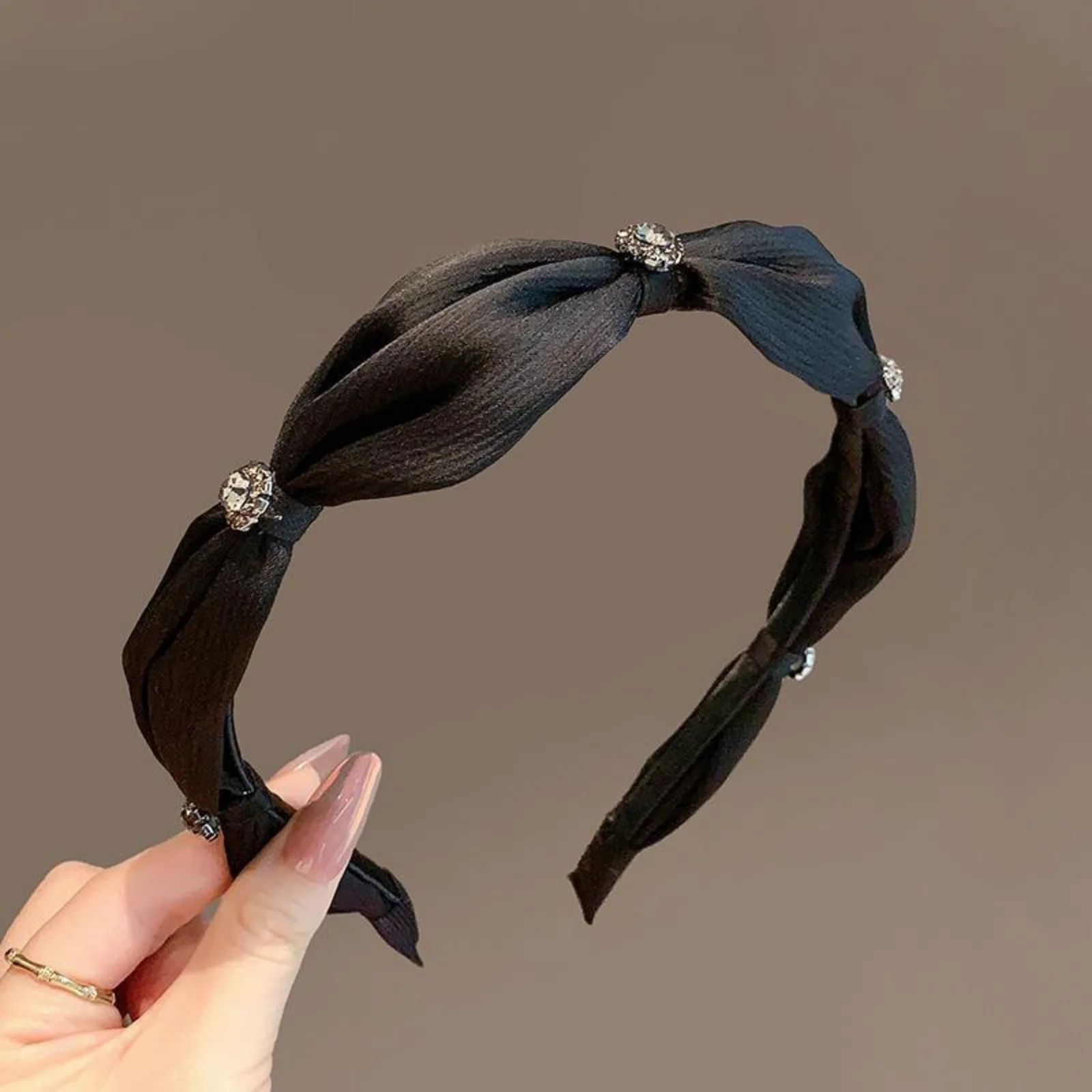 

1pc Premium Korean-Style Fabric Satin Hairband with Rhinestones for Autumn Winter Retro Elegant Hair-Crimping Headband, Exquisit
