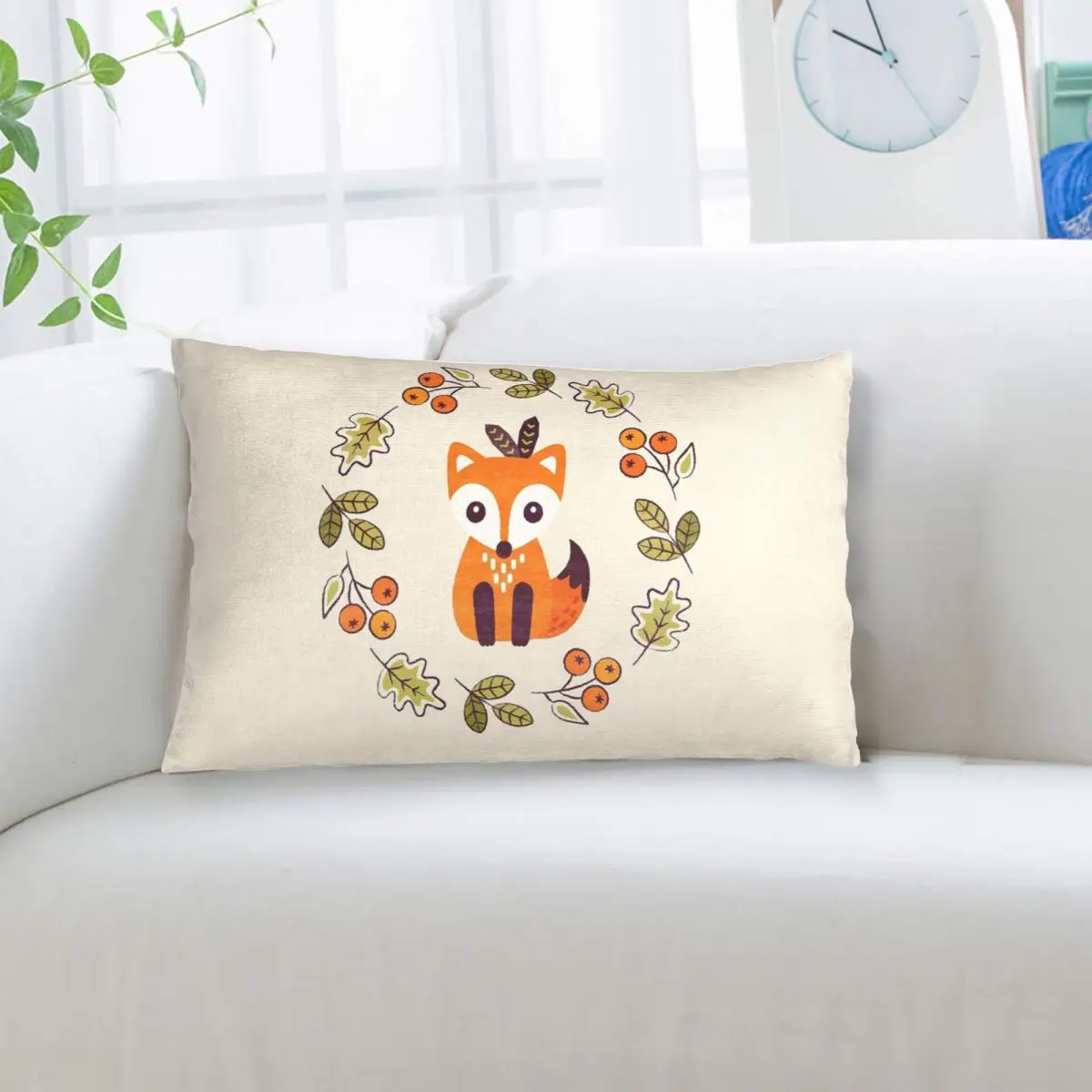 Little Fox With Autumn Berries Rectangle Pillowcase Cushion Cover Decor Bedroom Bed Home Comfort Throw Pillow