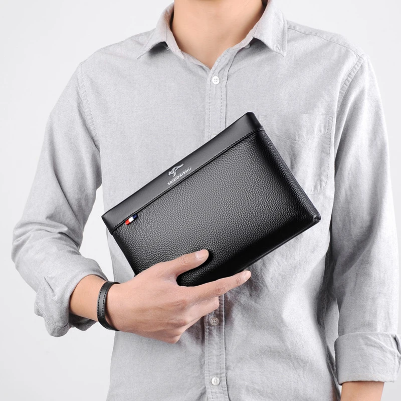 Men\'s Clutch Bag Genuine Leather Men Wrist Bag Fashion Business Clutch Wallet Man Envelope Bag Cow Leather Hand Bag For Men