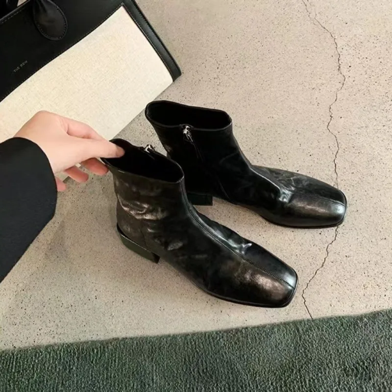 Luxury Women Shoes Retro British Genuine Leather Ankle Boots Exquisite Daily Casual Designer Outdoor Street Footwear Botas Mujer