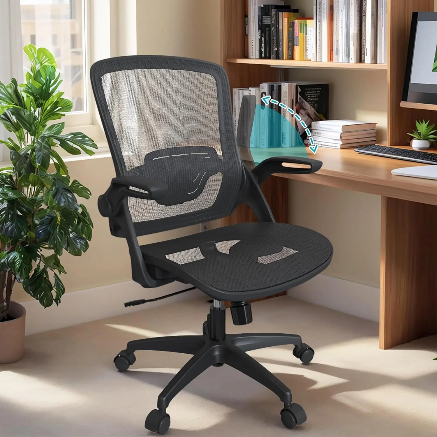 

Full Mesh Ergonomic Home Office Computer Desk Chair With Flip Up Arms Height Adjustable Swivel Wheels For Adult