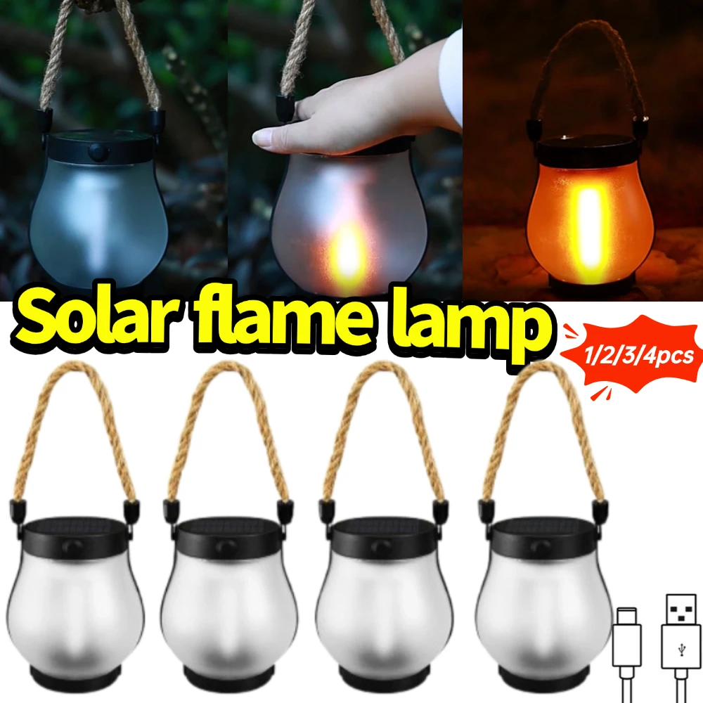 Lanterne de jardin à énergie solaire, 800 lumens, lumière LED scintillante, décoration de cour avec corde, lampe de Camping étanche et Rechargeable, 1 à 4 pièces