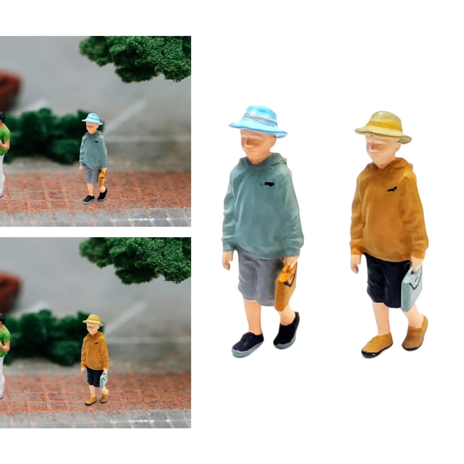 Little FishSuffolk Hat Boy Figurine Jouet, Réaliste, Mignon, Seau, Top Figurine Décorative, Passe-Temps, Figurine en Résine, Modèle de Personnes Miniatures, 1/64