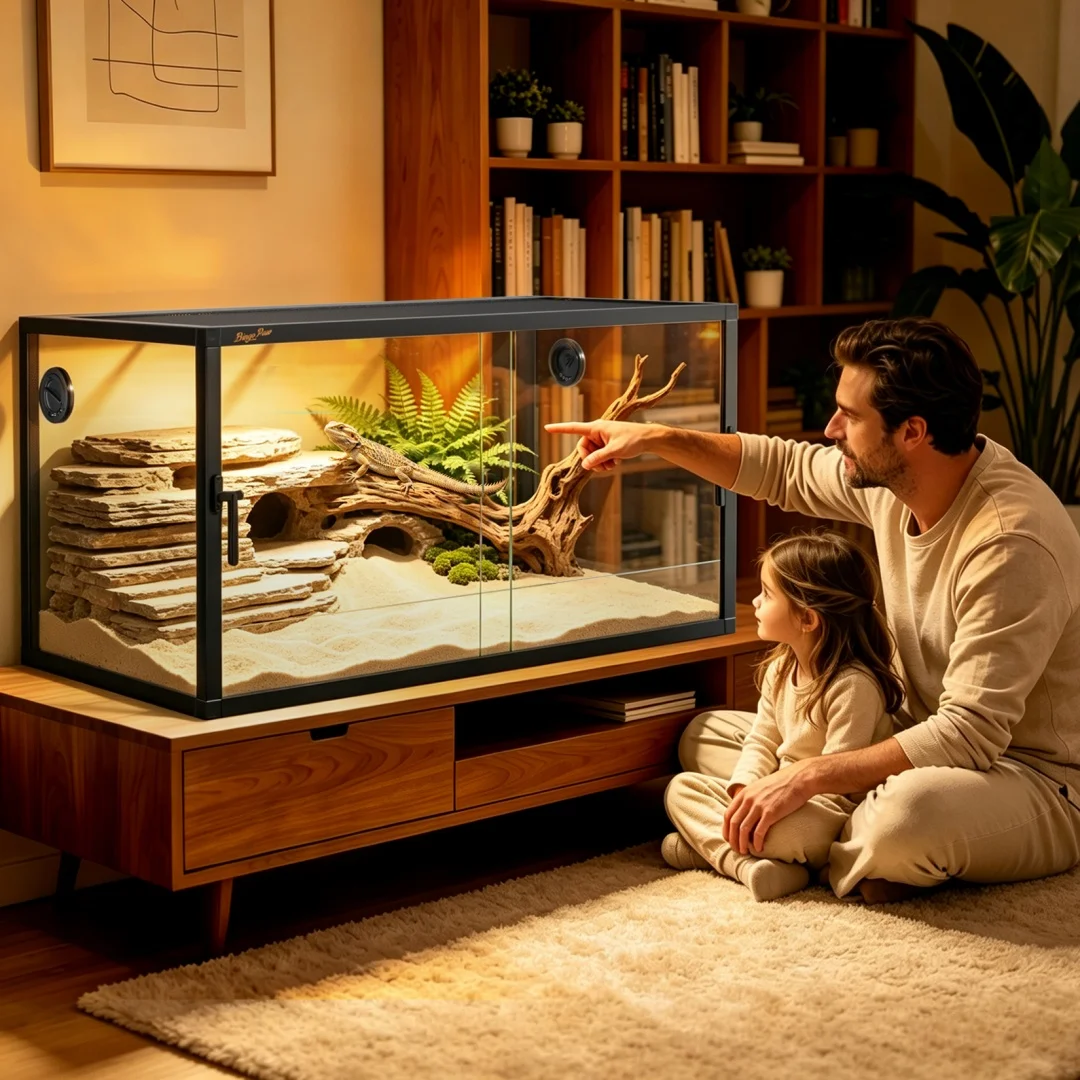Stackable Exotic Reptile Terrarium Tank with Front Sliding Doors - Tempered Glass Reptile Habitat for Lizards Corn Snakes Pacman Frog