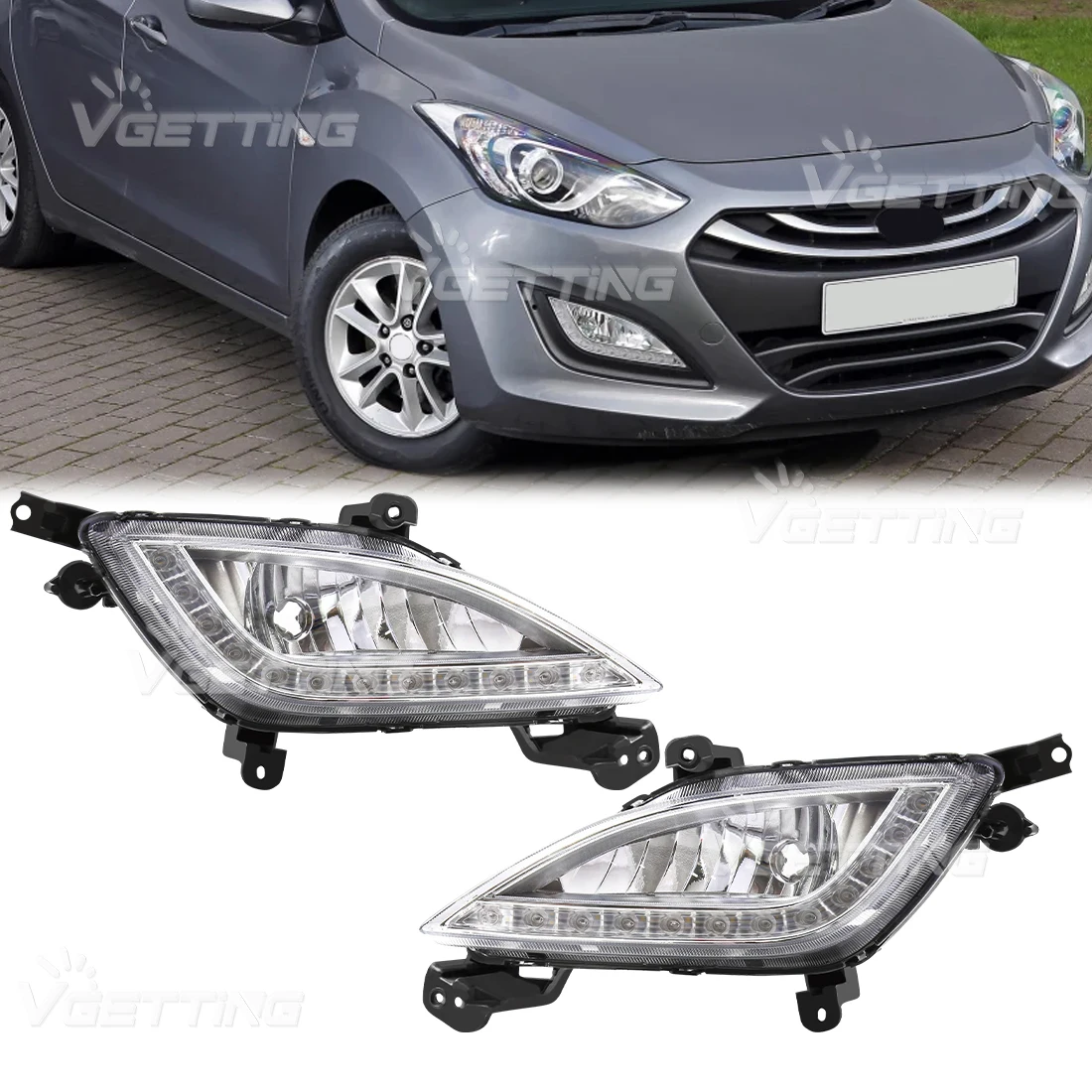 

Car Front Bumper Fog Lamp Assembly For Hyundai Elantra GT I30 2012 2013 2014 2015 2016 LED White DRL Daytime Running Lights 12V