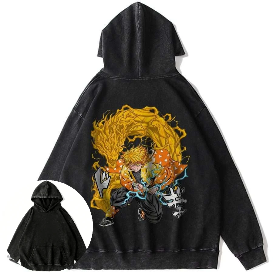 

Мужская винтажная стираная черная хлопковая толстовка с капюшоном в стиле аниме Digimon Angemon и Gekomon, фиолетовая динамическая графика с молнией, свободная Y2K Hip Ho