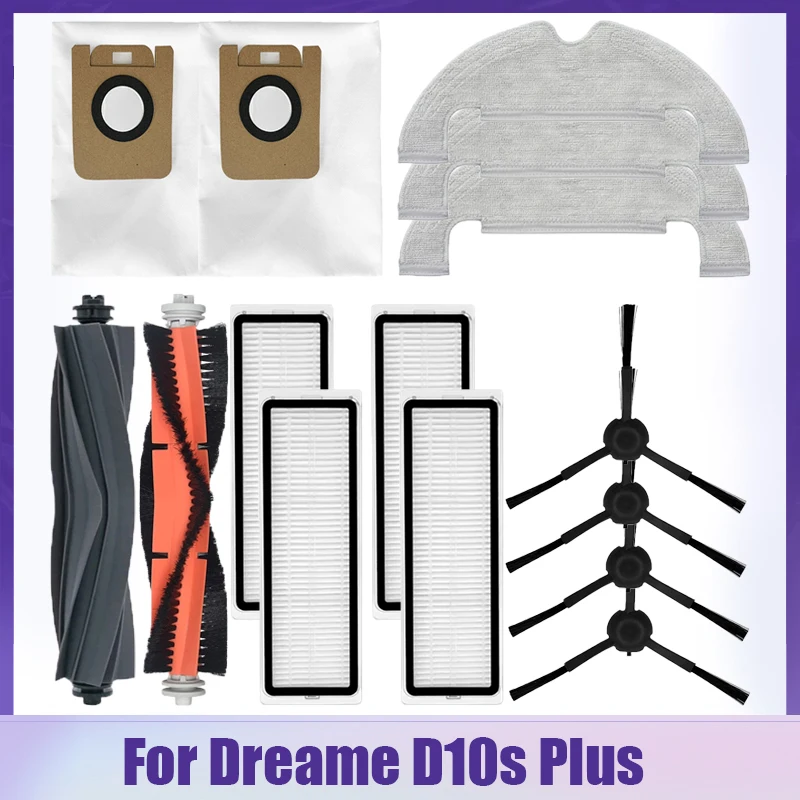 Accessoires pour aspirateur robot Dreame D10s Plus RLS3D, filtre Hepa, vadrouille, gril, chiffons, sacs à poussière de rechange, brosse en silicone