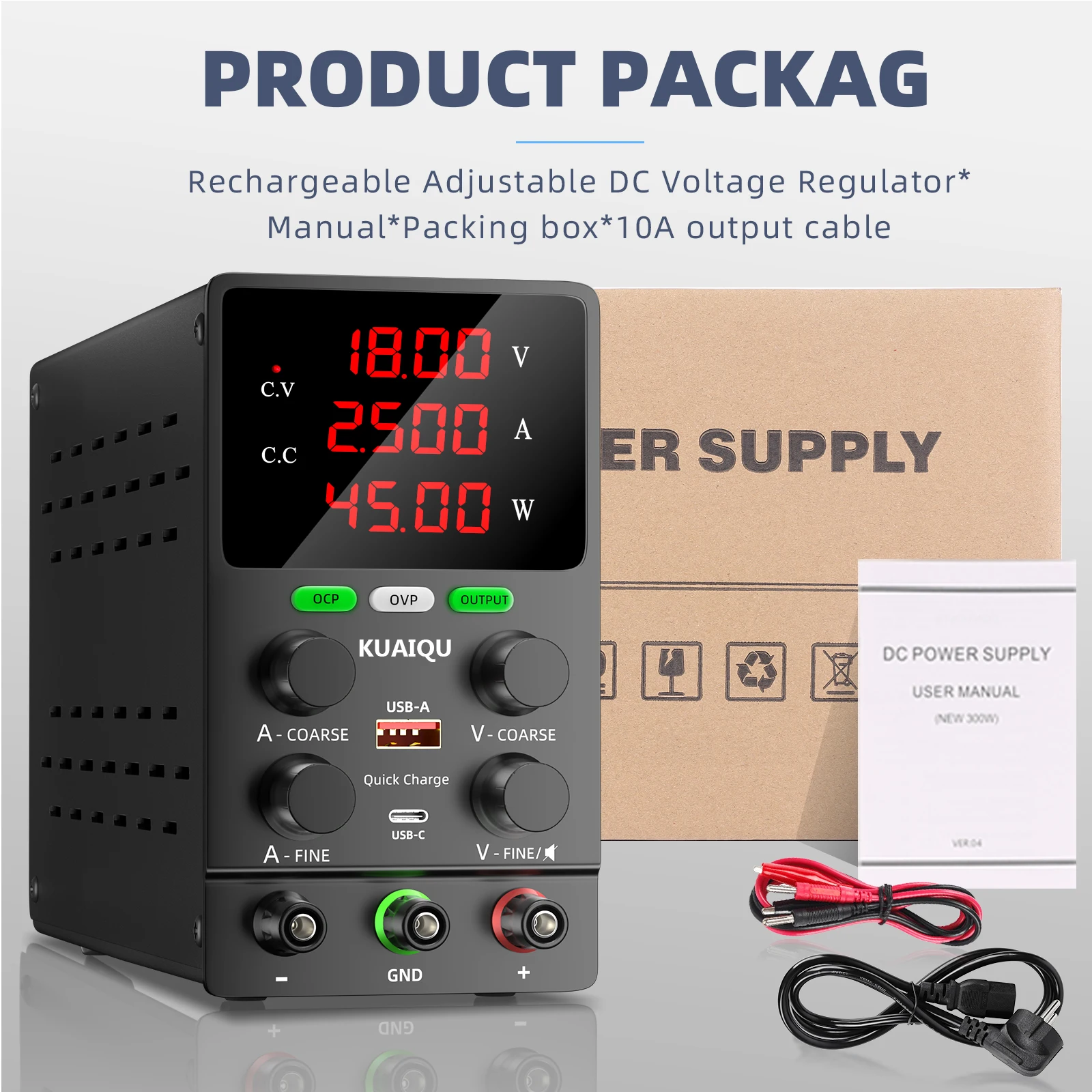 KUAIQU Switching Bench Power Supply Adjustable 30V 5A 10A 60V 120V ,OCP OVP Function Variable DC Power Supply Voltage Regulator