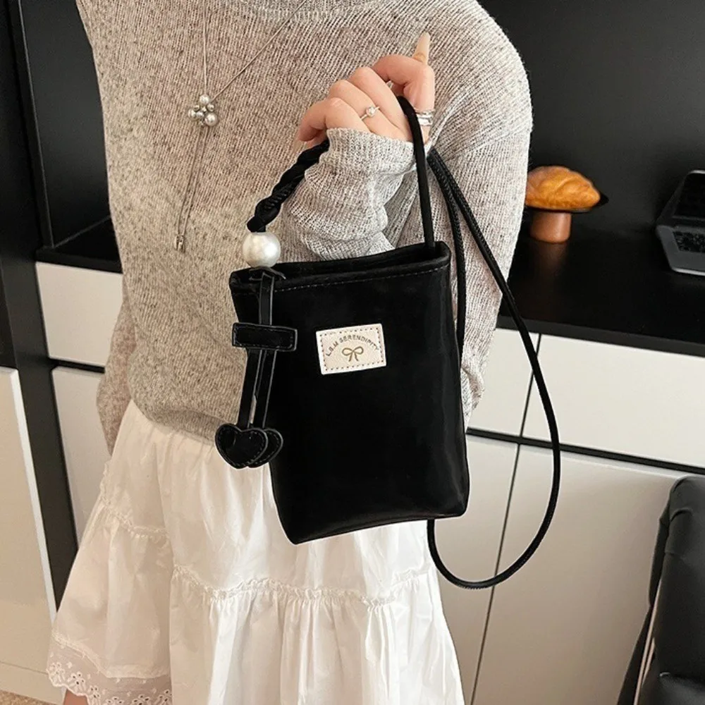 

PU Leather Mini Crossbody Bag Solid Color With Heart Pendant Small Square Bag Storage Bag Multifunctional Single Shoulder Bag