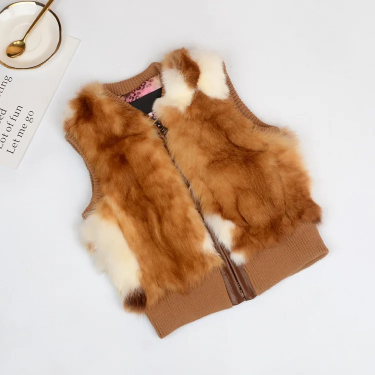 Chaleco de piel de conejo auténtica Natural cálido para otoño e invierno, abrigo corto, ropa para niños y niñas, Tops Kawaii de piel para mujeres