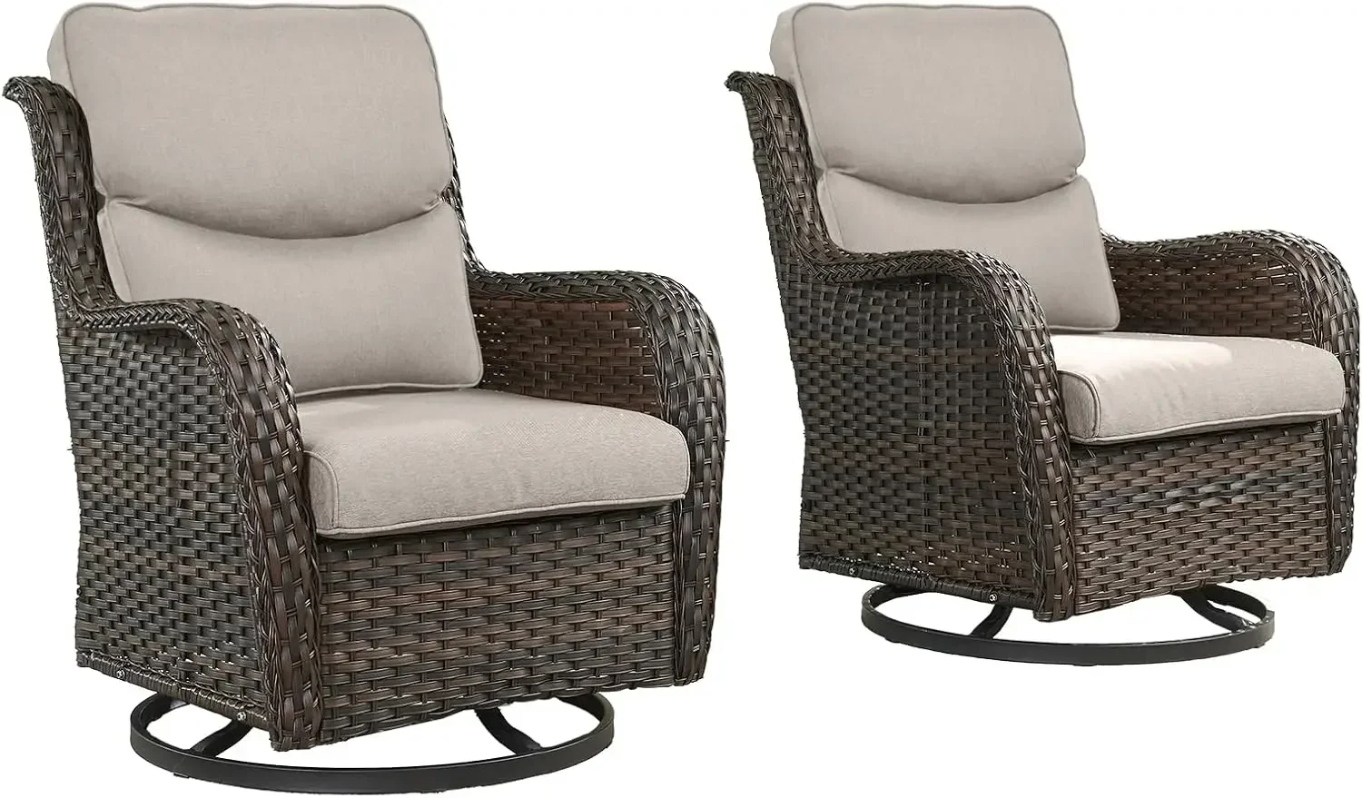 Two Piece Wicker Swivel Rocking Chair Set Rattan Rocking Chair For Outdoor Patio Porch Deck Garden Backyard Brown Beige