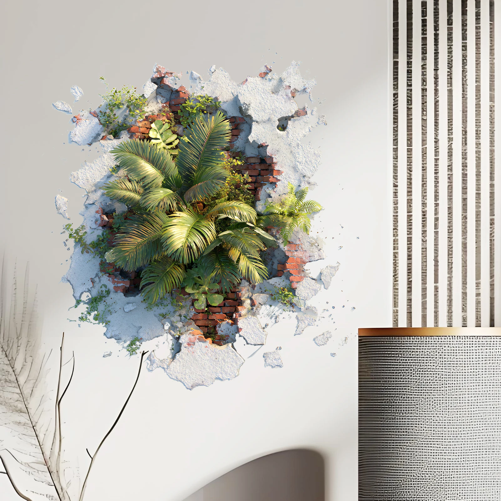 3D Visual Effect Decorative Stickers with Green Plants on the Wall, Home Decor Wall Stickers, Wallpaper Suitable for Decorating Living Room, Room, Study