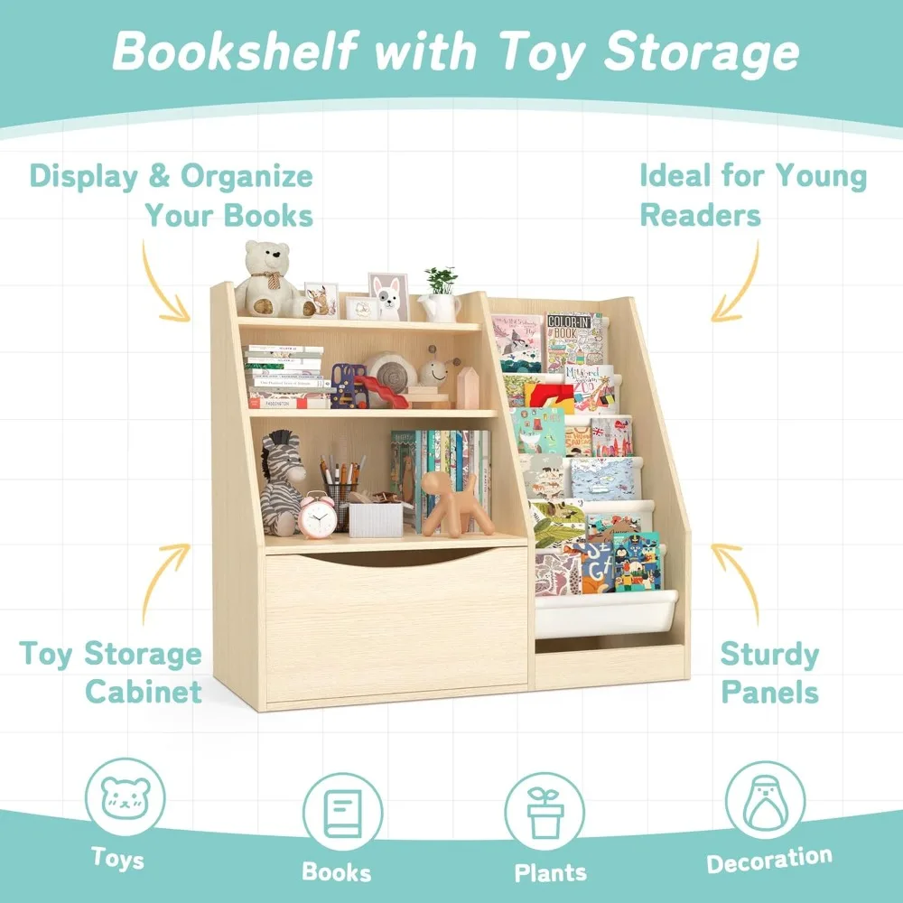 Scaffale per bambini a 3 livelli e contenitore per libri, libreria per bambini a 6 scomparti, scatole portaoggetti Scaffale per libri e organizer per sala giochi della scuola materna