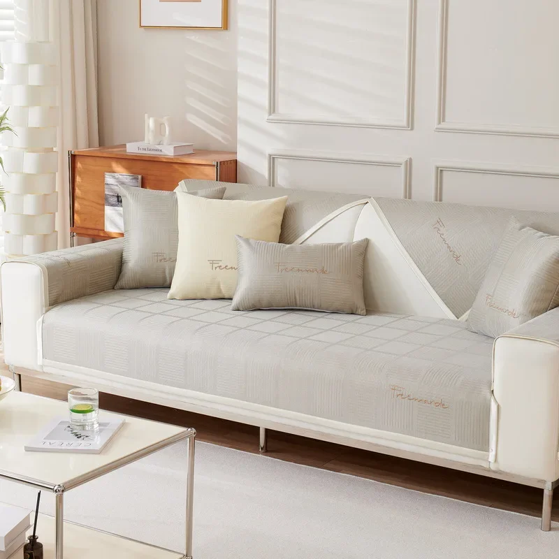 Cool Ice Silk Sofa Cushion Summer Mat Non-slip Cushion 2025 Summer Light Luxury Pure White Sofa Cover Cloth