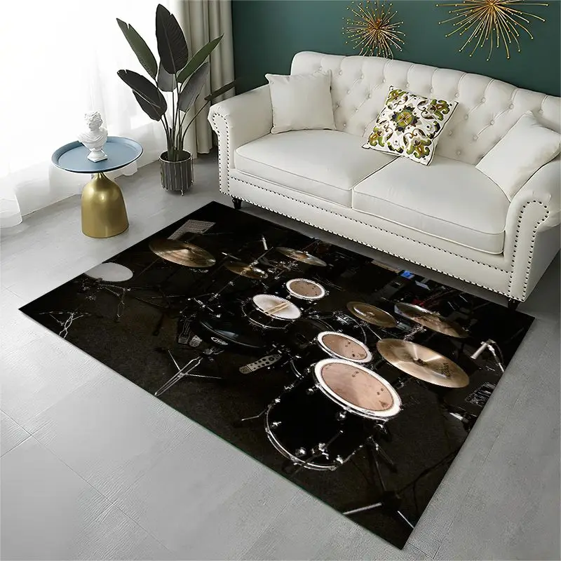 Retro Drum Set Music Instruments Drum Kit Large Area Rug Non-slip Durable Carpet for Bedroom Living Room Sofa Doormat Home Decor